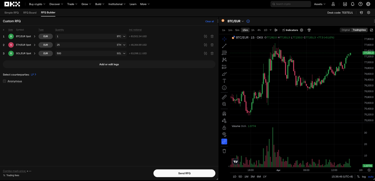 Screenshot of institutional trading platform called Nitro Spreads